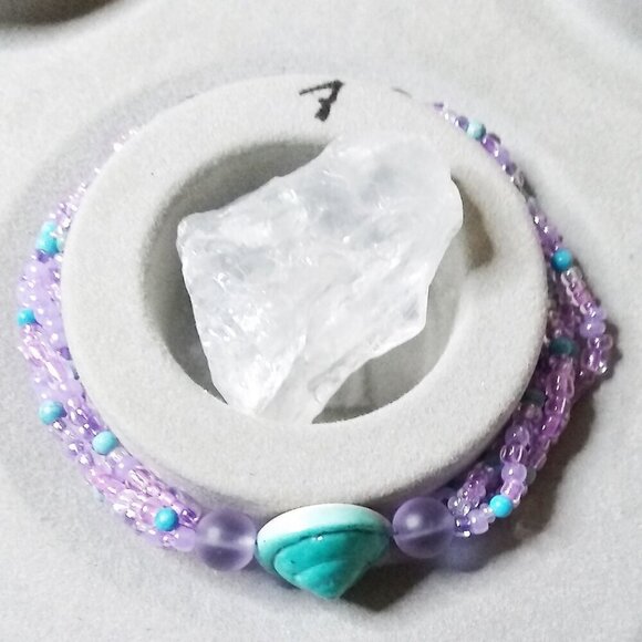 Lilac Lavender Turquoise! Upbeat Multi Colored Shell Bracelet + Earring Set - Picture 12 of 15